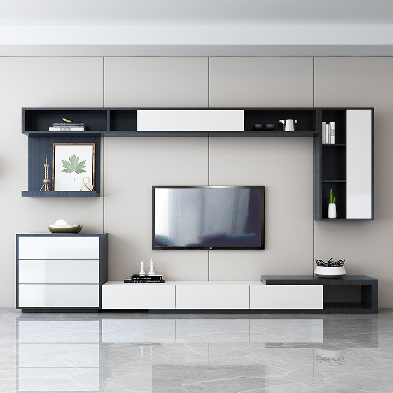 古宜 电视柜茶几组合现代简约客厅背景墙家具伸缩烤漆北欧电视机柜