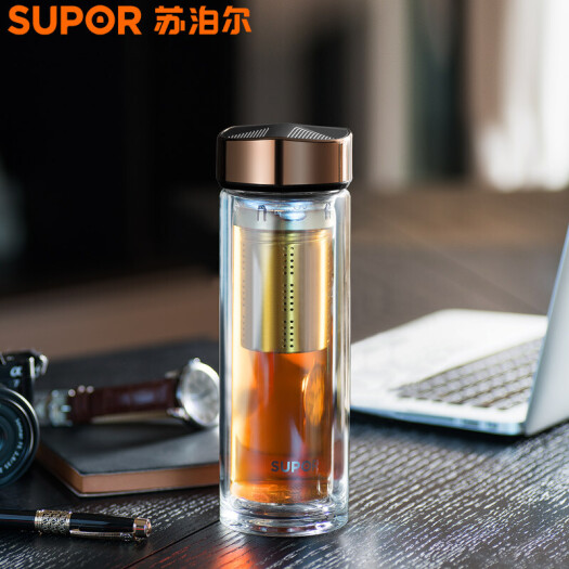 苏泊尔(supor)玻璃杯 男女士商务双层便携水杯茶水分离车载办公泡茶