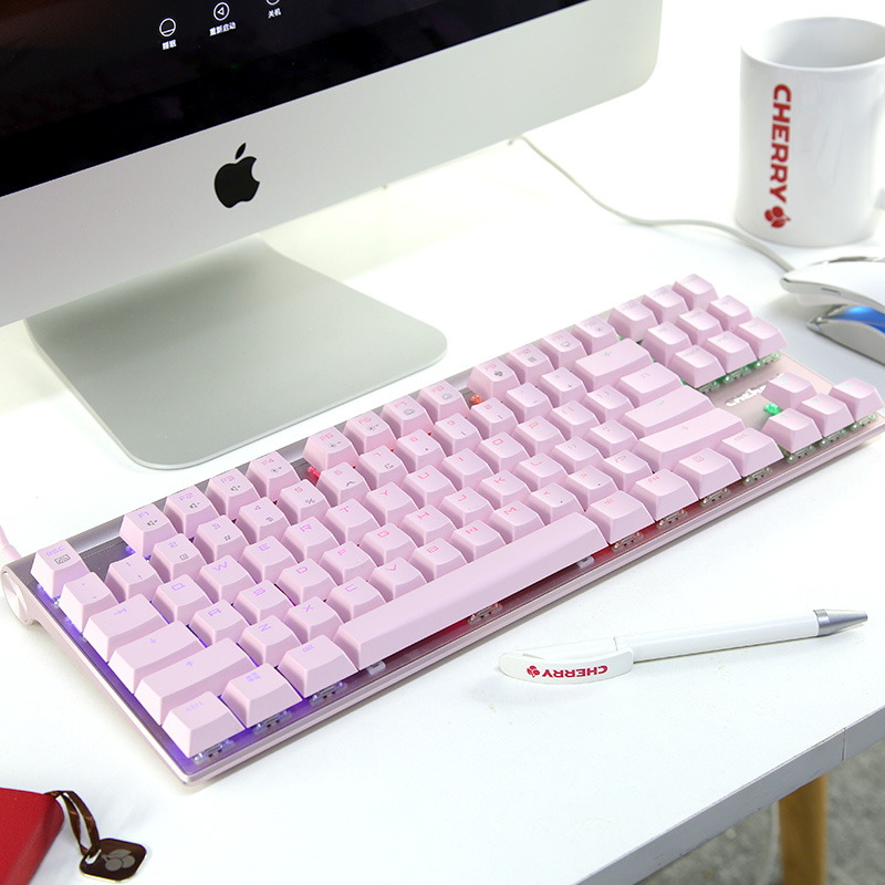 樱桃MX8.0粉色机械键盘，87键RGB背光樱桃茶轴，女生码字党高端礼物
