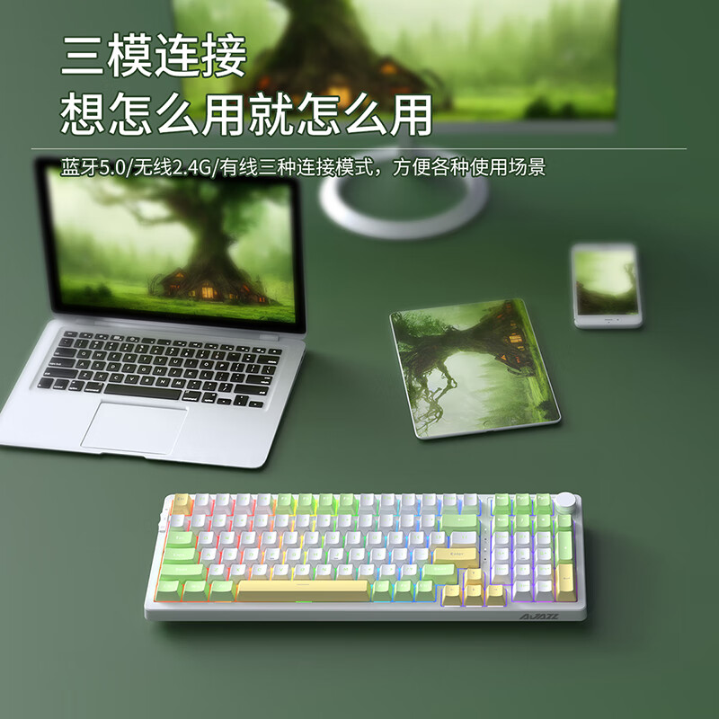 JPLAYER黑爵联名款AK992，春日配色三模机械键盘