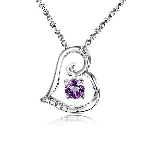 迈娜 925银紫水晶锁心形锁骨链图片