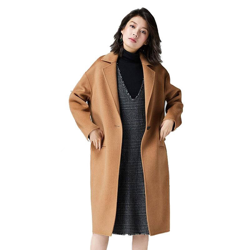 高梵韩版时尚显瘦中长款双面呢羊毛呢大衣