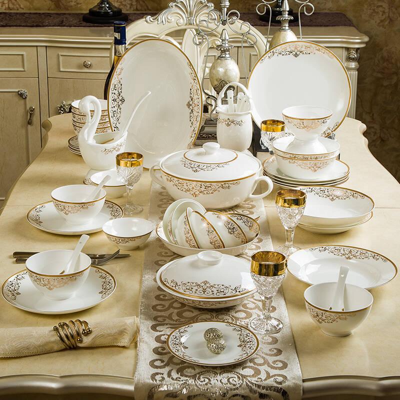 洛威 碗碟套装金边欧式骨瓷餐具