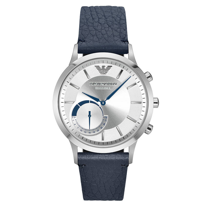 阿玛尼蓝色皮革表带智能手表