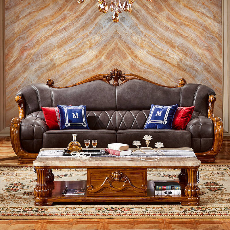 德鹰贵族真皮实木沙发欧式客厅沙发组合图片