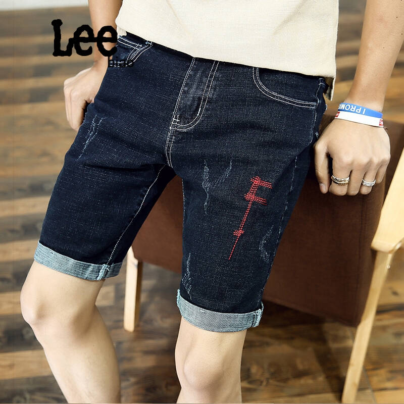 Lee biao薄款修身牛仔短裤图片
