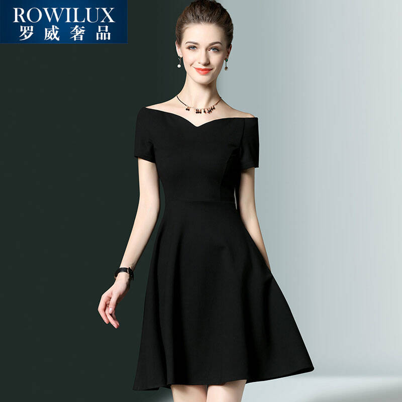 ROWILUX欧美赫本复古风黑色连衣裙