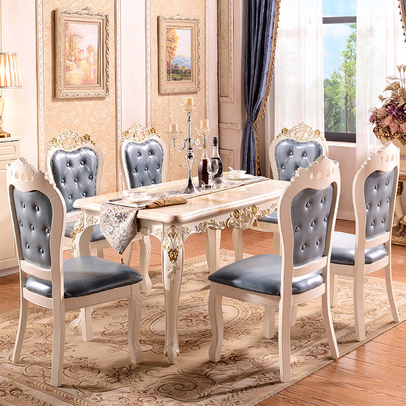 米典欧式餐桌大理石餐桌椅组合图片