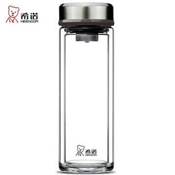 希诺 玻璃杯男女士商务办公杯 带滤网茶杯 便携车载杯子 耐热便携带盖