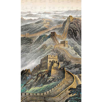 艺洋 手绘万里长城玄关装饰画走廊过道餐厅客厅山水风景油画风水欧式
