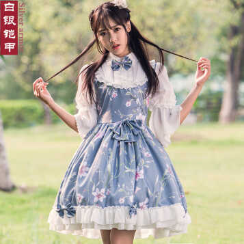 白银铠甲 洛丽塔连衣裙 亚麻印花cosplay动漫服装女 洋装公主lolita