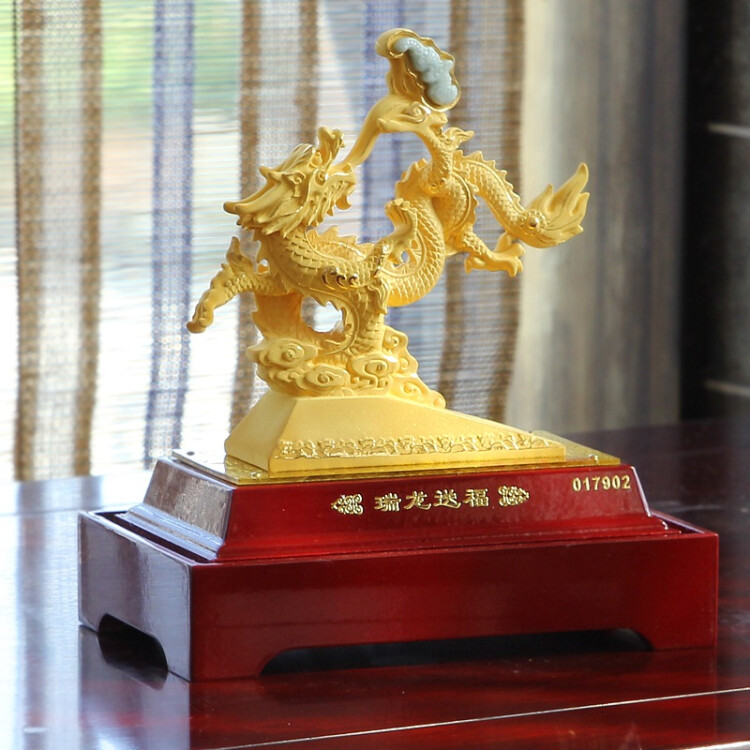 金莱福 瑞龙送福中号绒沙金开业家居招财风水摆件cjsg107