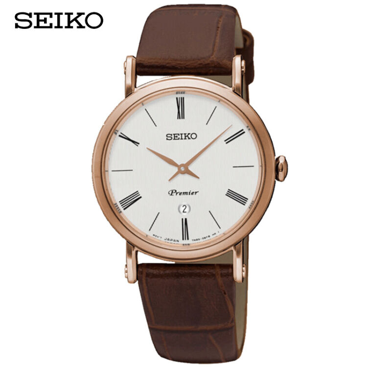 精工(seiko)手表premier系列超薄皮带人工蓝宝石情侣石英女表sxb436j1