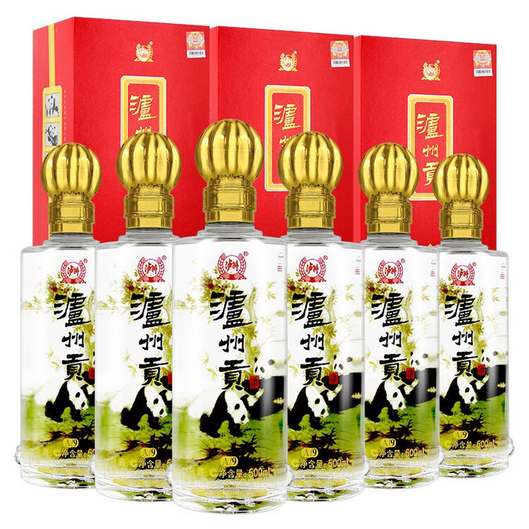 泸州老窖股份泸州贡酒a952度白酒熊猫礼盒酒500ml6瓶整箱