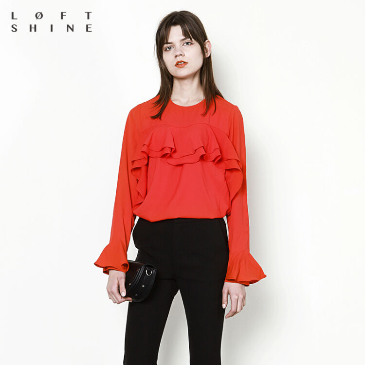 loftshine-珞炫潮牌女装2017秋专柜正品木耳边上衣16509605 m
