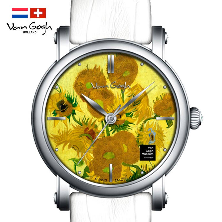 梵高(vangogh)瑞士手表女 3d打印油画表面牛皮表带个性网红潮牌博物馆