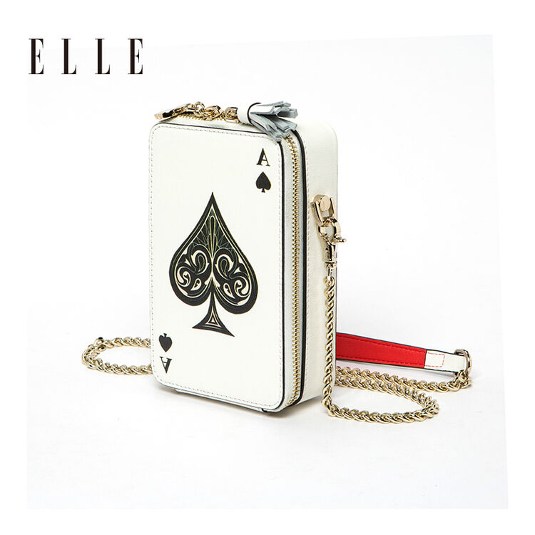 elle女包2018年春夏新品80562时尚小方包扑克牌形单肩