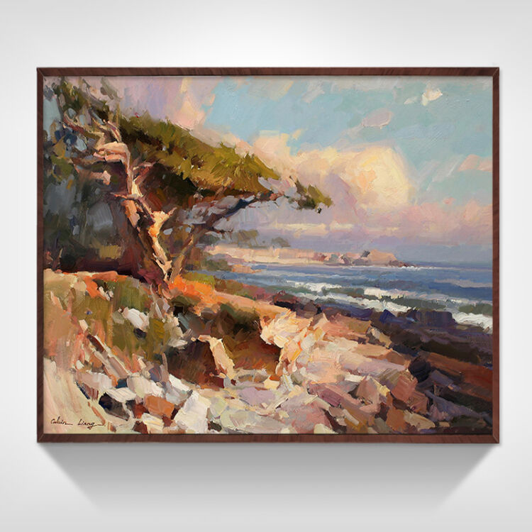 格丽风景油画有框画餐厅装饰画 印象派风景画大海树木