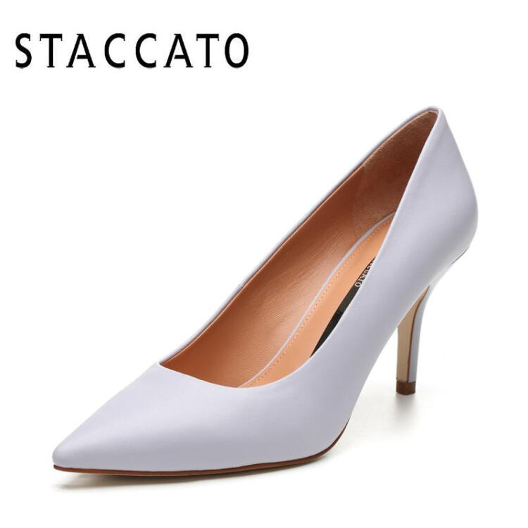 staccato/思加图2018春季专柜同款粉色羊皮浅口女皮鞋