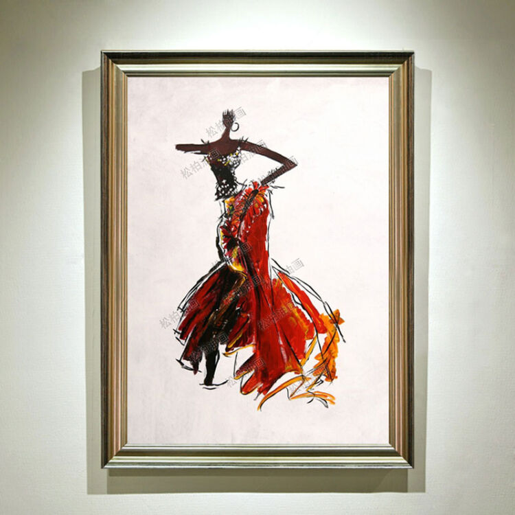 现代装饰画手绘简欧舞蹈人物抽象画卧室玄关壁画简欧立体油画 zn220-a