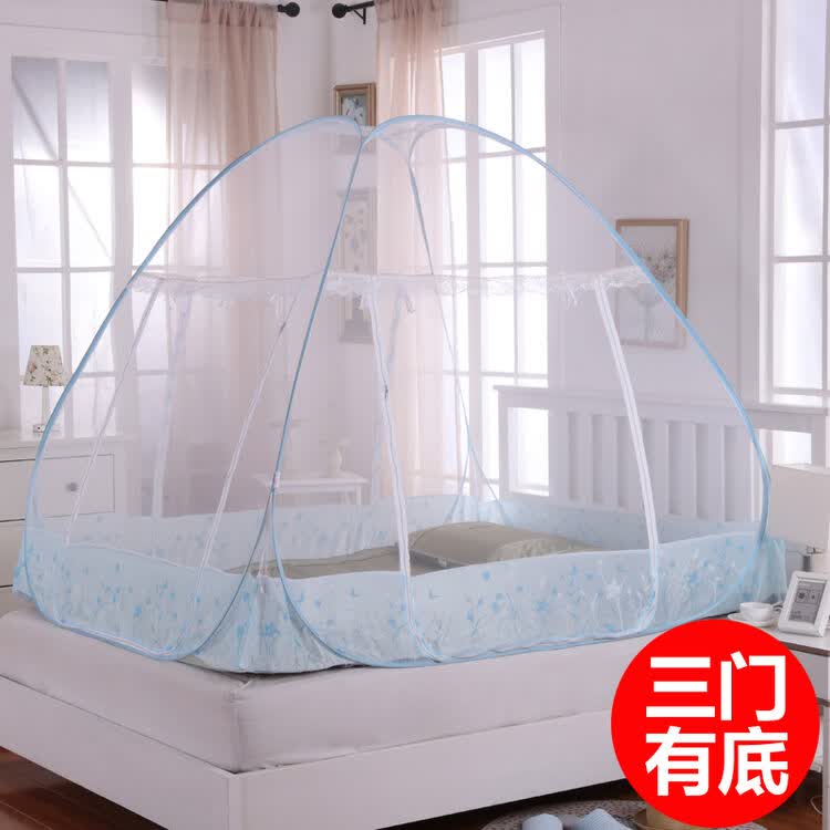 魔术蒙古包蚊帐免安装折叠式拉链三开门有底无底1.2/1.5/1.