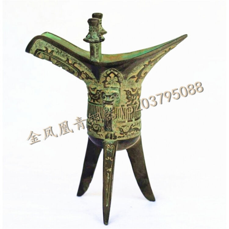 仿古青铜器三角杯摆件爵杯青铜器镇宅家居工艺品摆设