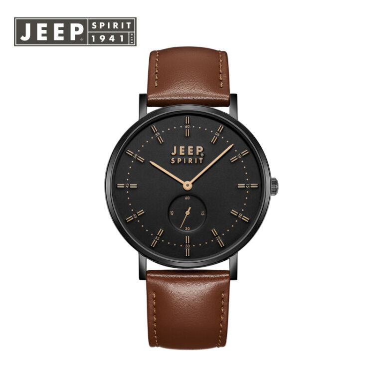 jeep spirit jps800101m 纯系列 黑盘棕带时尚超薄男士手表