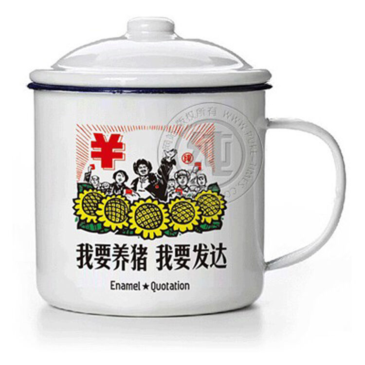 老式儿童带盖加厚语录经典怀旧复古搪瓷杯铁茶缸 我要养猪我要发达