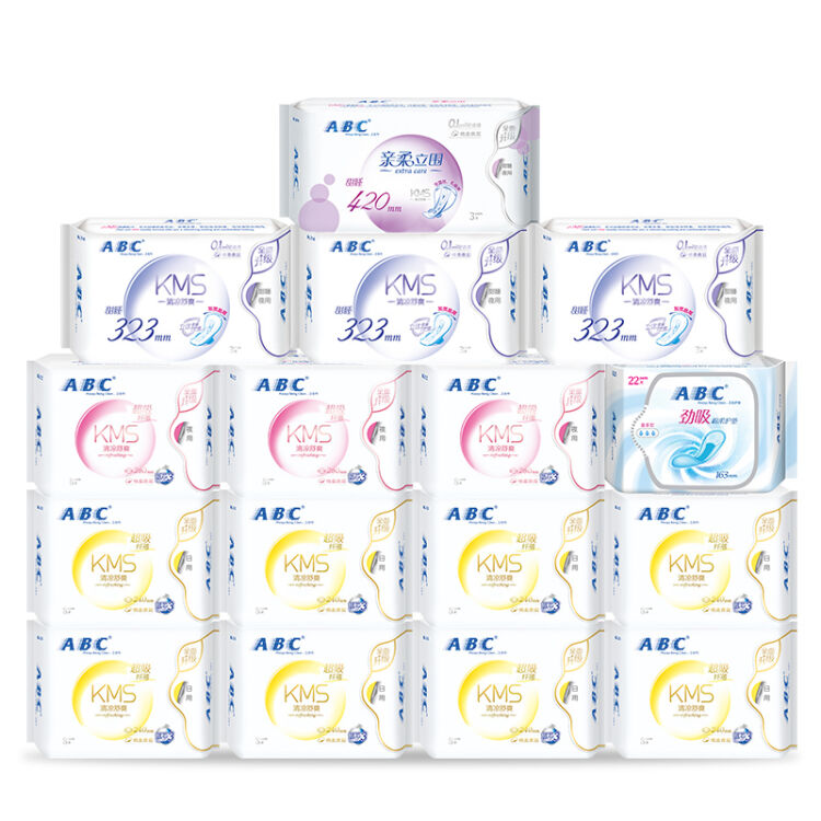 abc kms棉柔系列卫生巾 日夜组合装16包122片(日用64