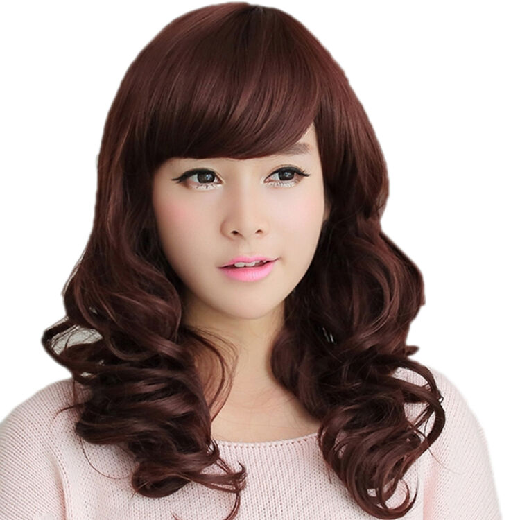 shangke 真发假发女短发中长发中长卷发中年女式中老年假发斜刘海妈妈