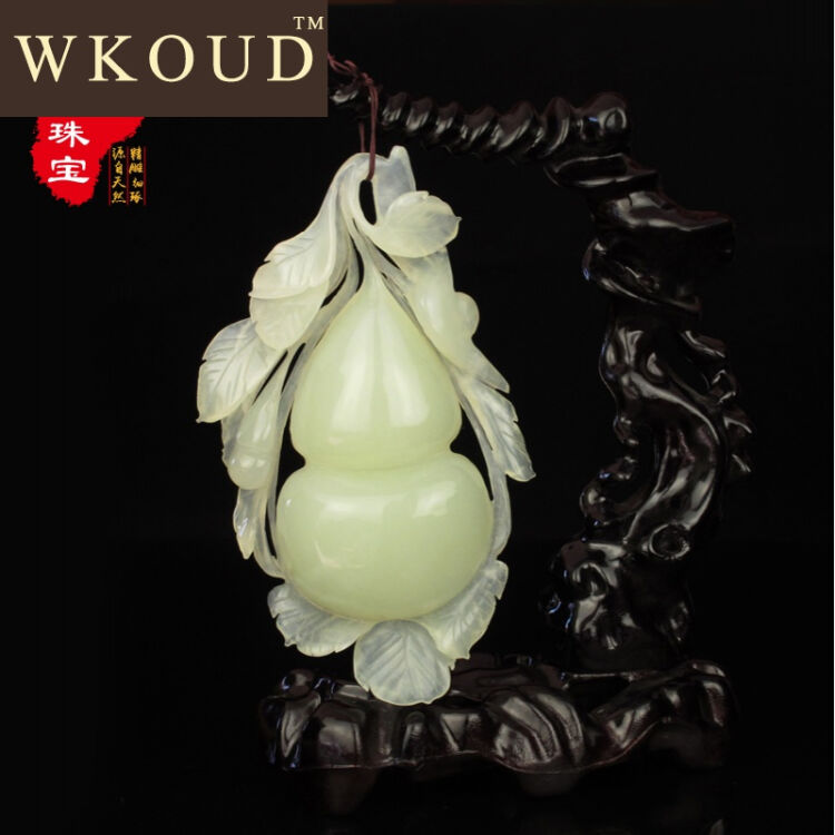 wkoud 天然岫玉葫芦白菜鱼玉雕摆件 家居办公摆设玉器