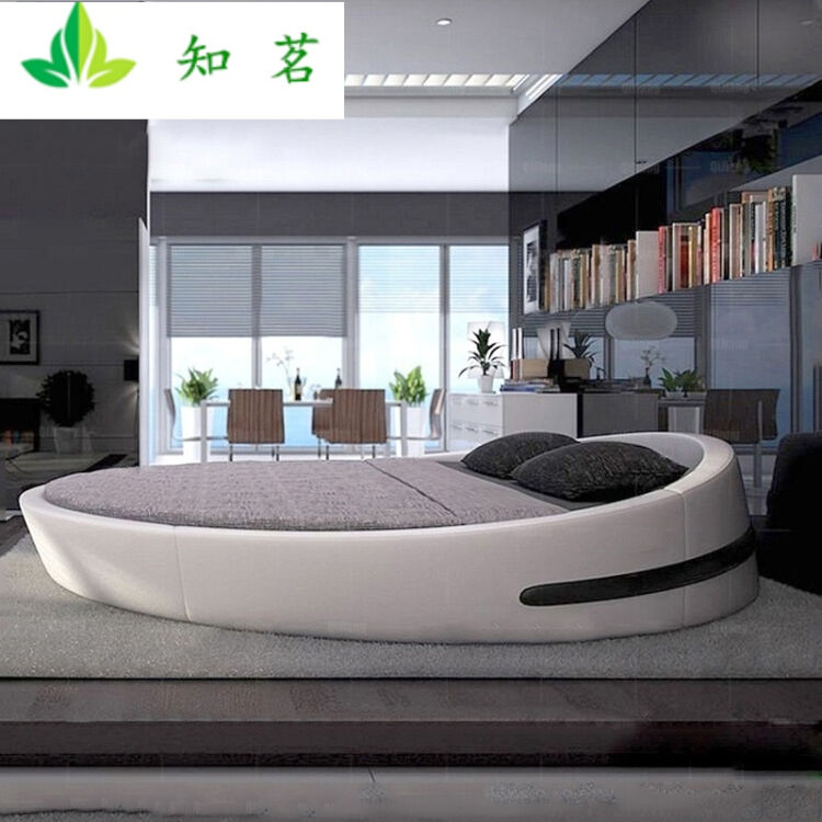 知茗圆床榻榻米皮床 创意个性皮床简约现代双人床2米婚床园床 _2米圆