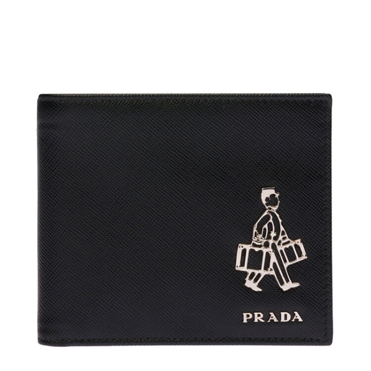 prada 普拉达 男士黑色银色旅行者logo牛皮钱包 2m07389z2f0002 黑色