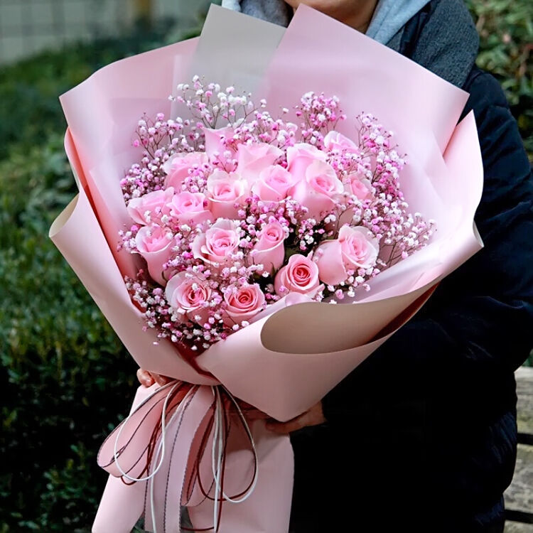 维纳斯鲜花速递同城19朵香槟玫瑰花礼盒康乃馨百合花束北京上海广州