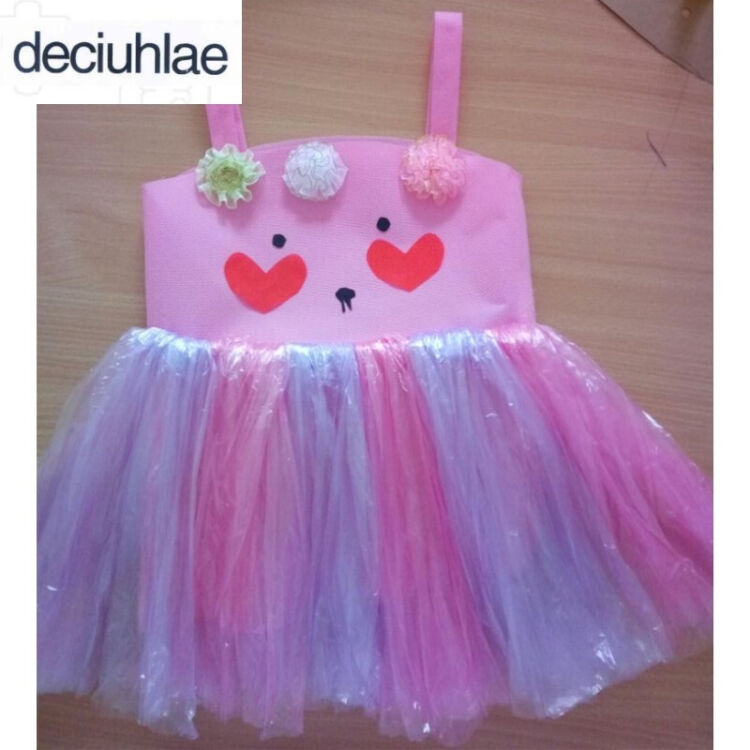 新款儿童环保服diy手工制作时装秀演出服幼儿园服装女子走秀裙 粉色猫