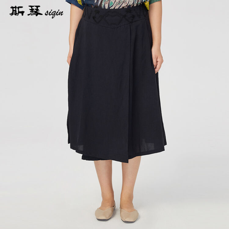 siqin斯琴女装2018春夏新品【商场同款】绣花捏褶深兰