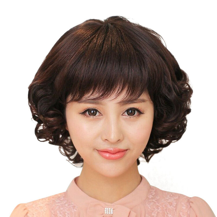 反翘短发 中老年假发女 短卷发仿真发 老人假发套发型设计蓬松时尚
