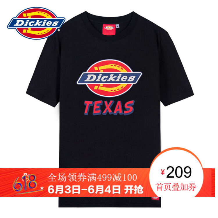 dickies经典logo款 全棉字母印花运动风圆领短袖t恤男