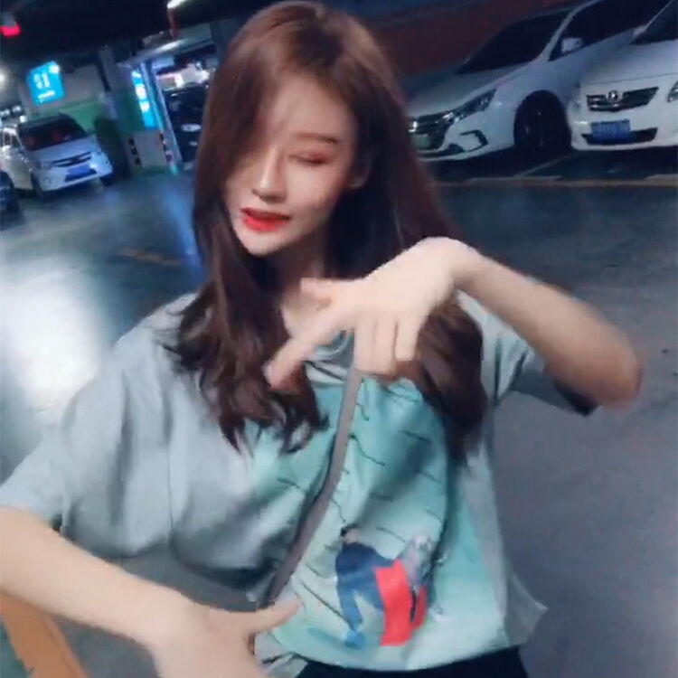 抖音温婉同款短袖网红双面模特海报t恤女 学生情侣宽松短袖大码 xc