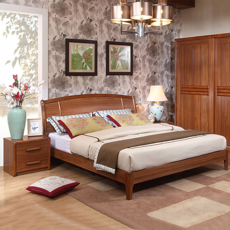 全友(quanu) 现代中式实木框架床 胡桃木色双人床 结婚床大床卧室家具