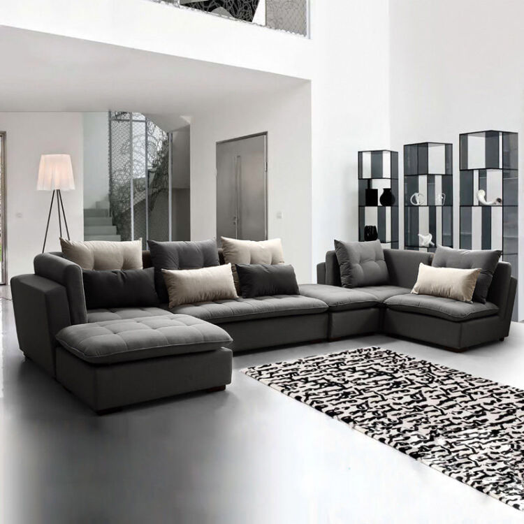客厅转角组合沙发 现代简约客厅家具 小户型l型沙发 深灰色