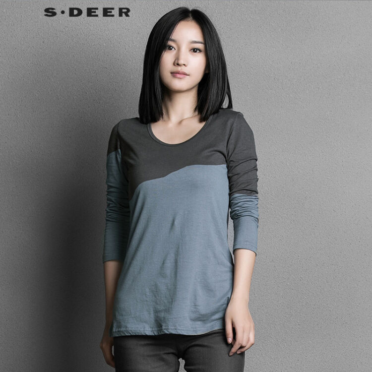 sdeer 圣迪奥 女装做旧质感中性印花长袖t恤s15380275 灰钴蓝/74 xl