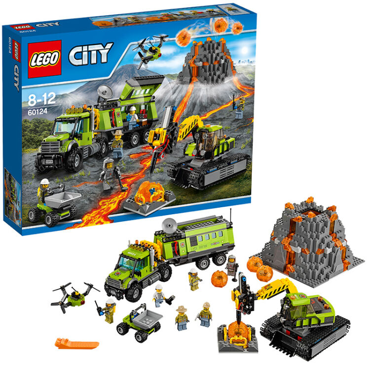乐高城市系列60124火山探险基地 lego city 积木拼插玩具趣味8岁
