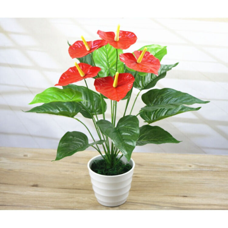 假树大型落地花艺塑料花盆景盆栽装饰仿真绿植 50cm5头红掌套装(白盆)