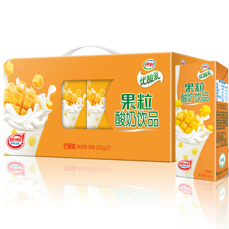 伊利 优酸乳果粒酸奶饮品芒果味245g*12盒/礼盒装