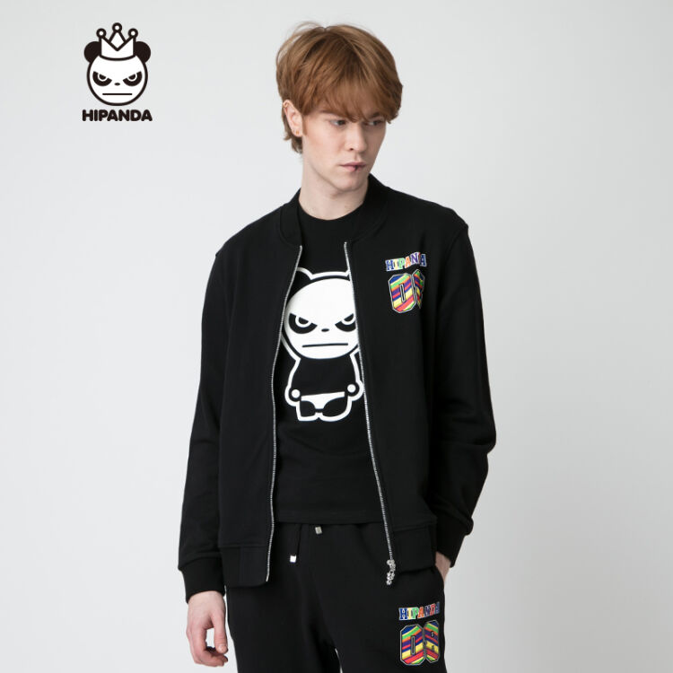 hipanda 你好熊猫 设计潮牌 新品 男款 彩色08基本棒球服 黑色 165/s