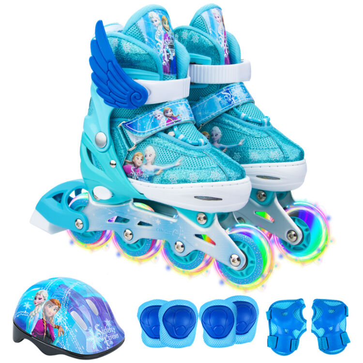 迪士尼(disney)溜冰鞋儿童全套装轮滑鞋男女可调全闪光旱冰鞋滑冰鞋