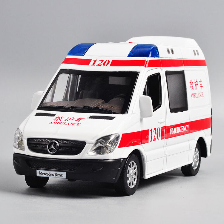 中天乐 彩珀1:32奔驰凌特120救护车 合金车模 儿童声光回力警车模型
