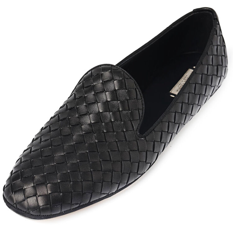 bottega veneta 宝缇嘉 bv 黑色羊皮编织休闲平底鞋 407408 v0013