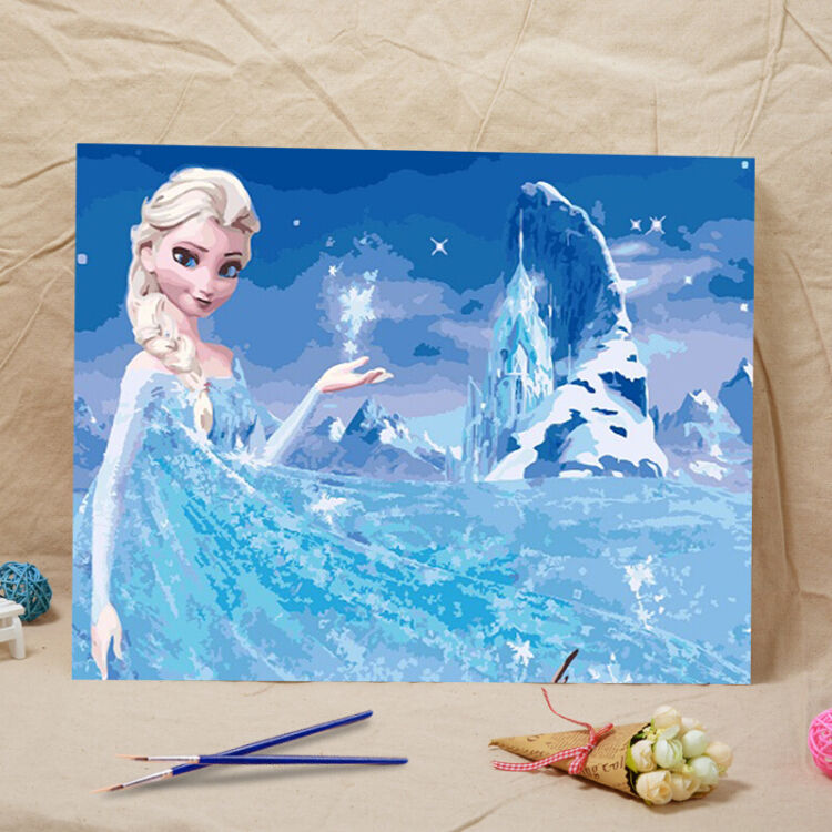 2017新品,数字油画diy特价手绘儿童动漫卡通自己画填色装饰画冰雪奇缘